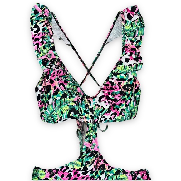 NEW LA LA Swim Floral Cheetah One Piece Swimsuit Swimwear Women’s Size Medium - Picture 4 of 9